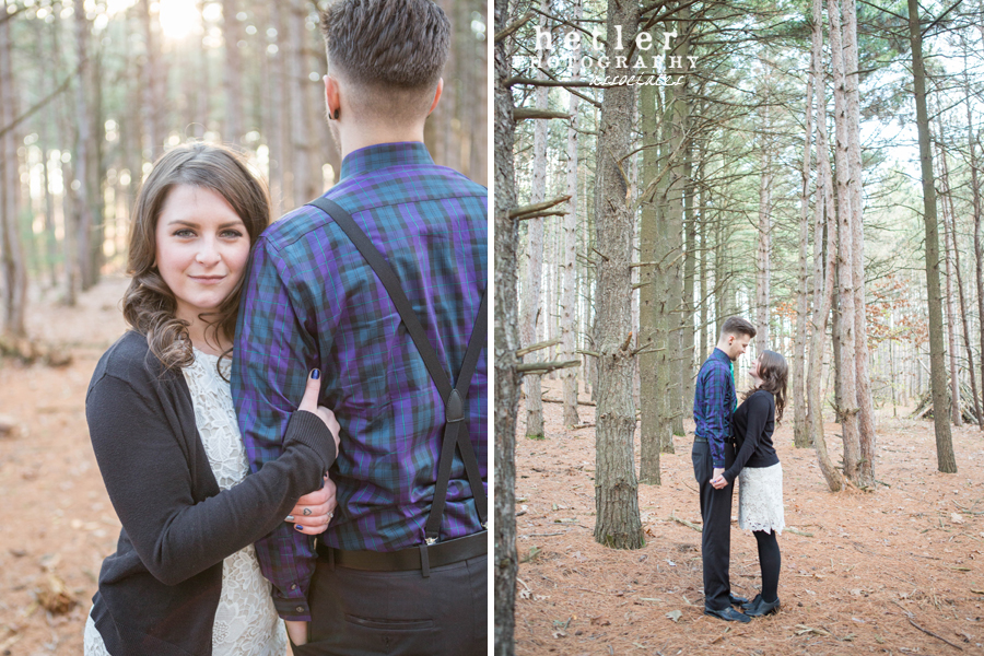 michigan fall engagement photography in pine forest 0007