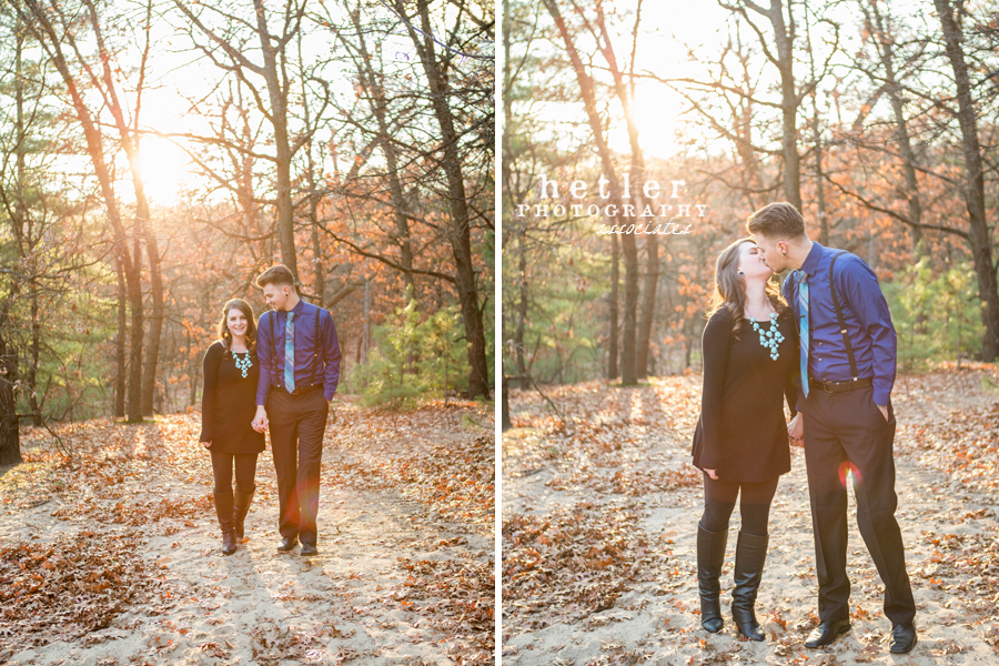 michigan fall engagement photography in pine forest 0021