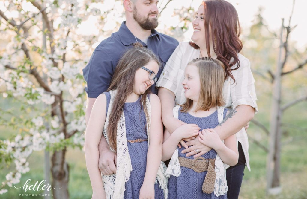 Rockford spring extended family portraits with apple blossoms