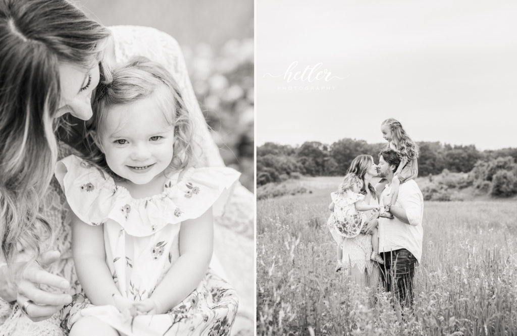 Grand Rapids light and airy family photos in a wildflower field