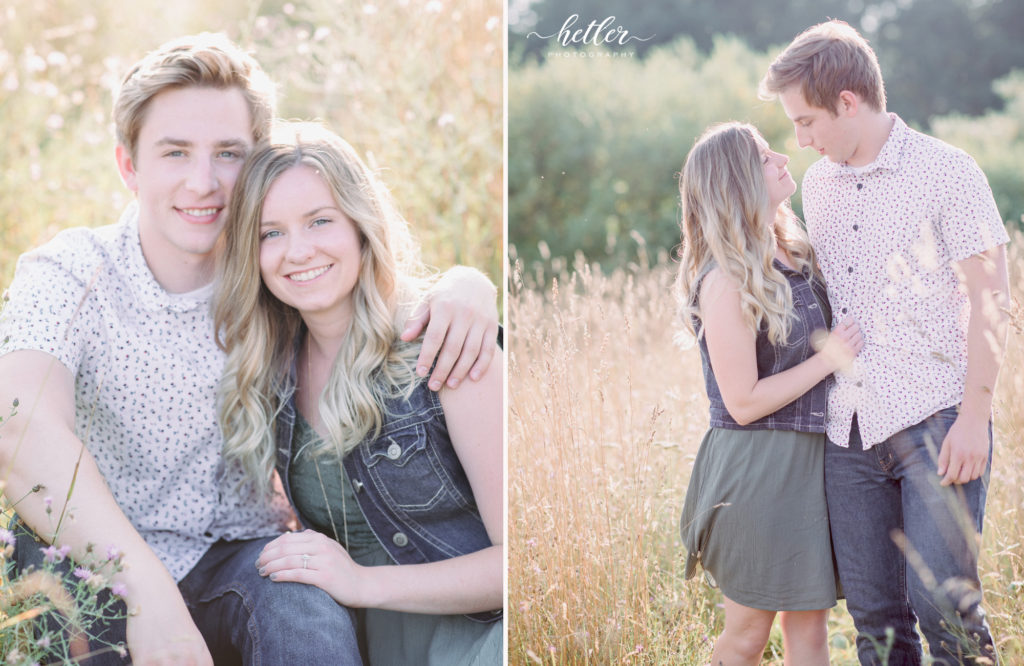 Grand Rapids engagement pics in a field of wildflowers