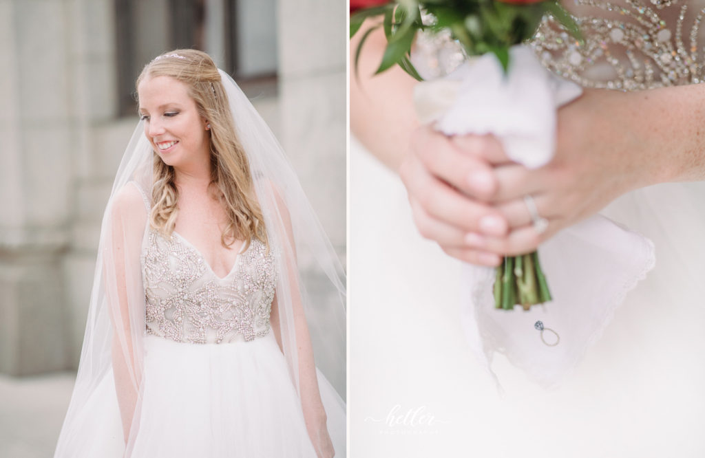 Downtown Grand Rapids CityFlats wedding with bride and cathedral veil