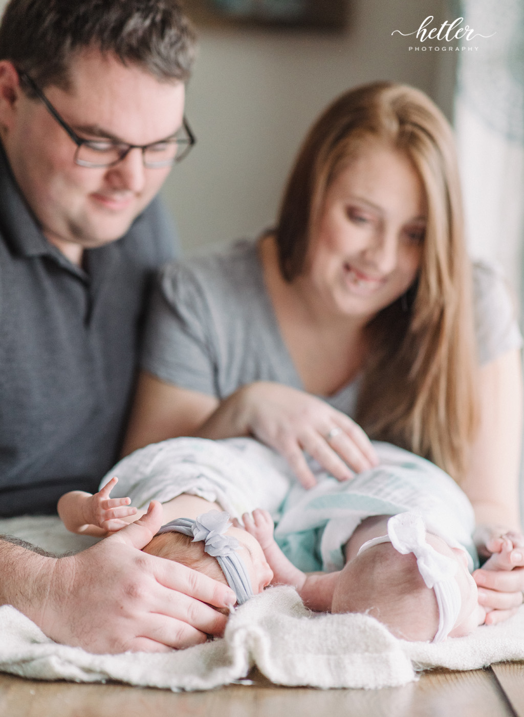 Muskegon twin newborn girl photo session and one extra beautiful with Down Syndrome