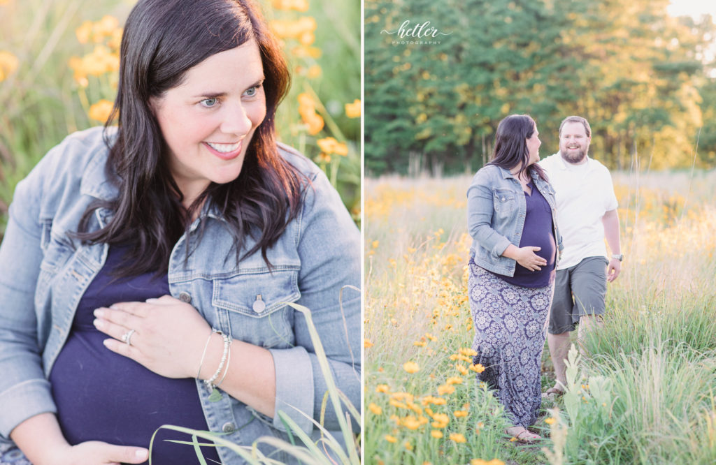 Fremont Michigan maternity photos in a field of wildflowers