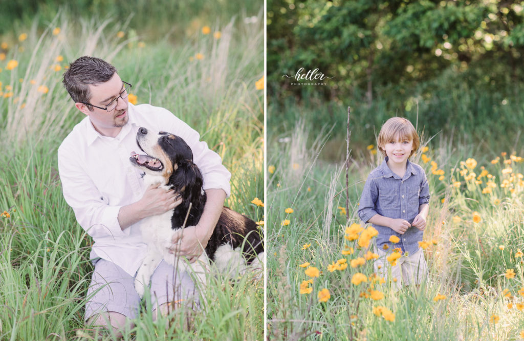 Fremont Michigan family photos in a field of yellow wildflowers