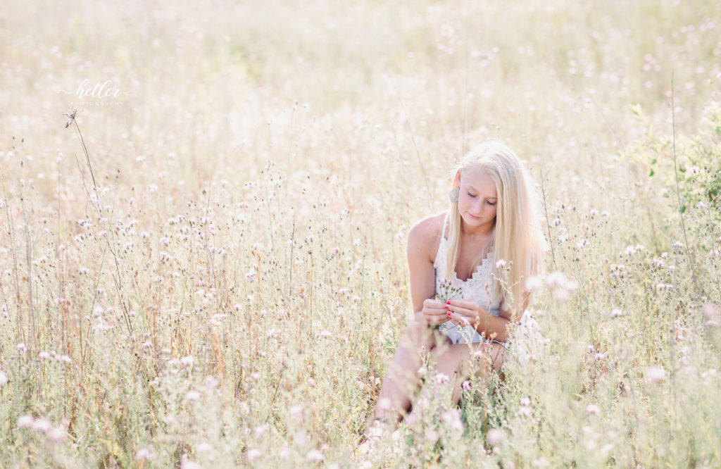 Grand Rapids Michigan senior photos at a lavender farm and field of wildflowers
