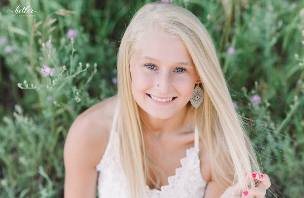 Grand Rapids Michigan senior photos at a lavender farm and field of wildflowers