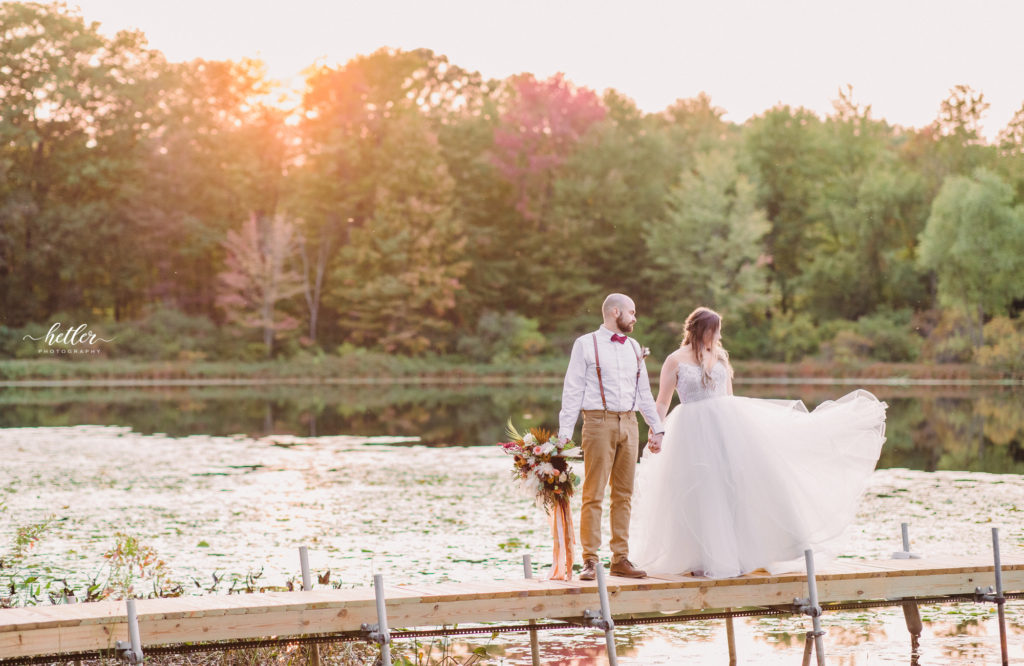 Grand Rapids boho sunset wedding inspiration with a lakeside wedding ceremony