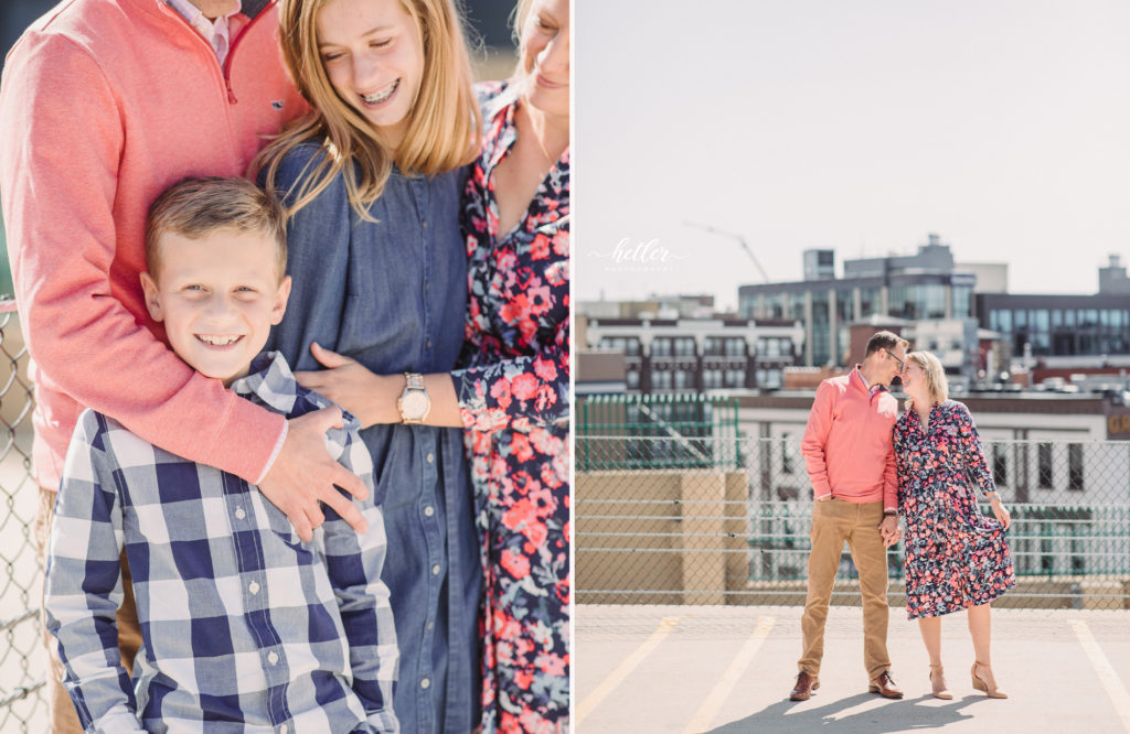 Downtown Grand Rapids Michigan parking garage rooftop family photo session