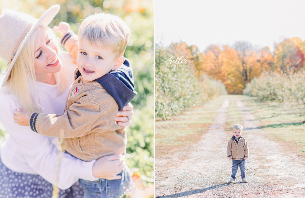 Fall mom and son photo session at Grange Fruit Farm in Rockford Michigan