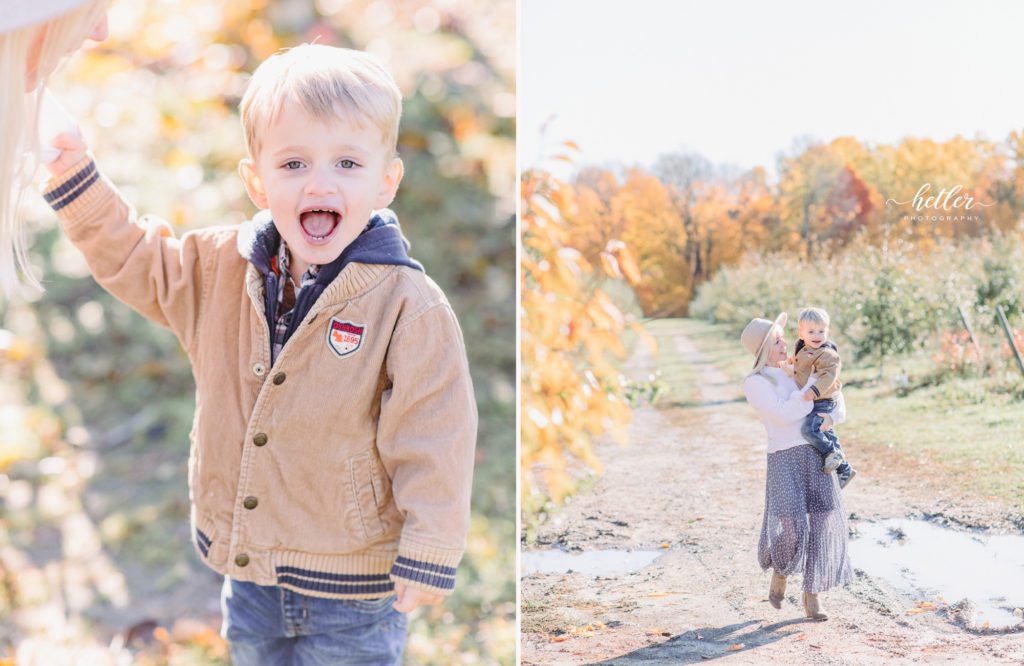 Fall mom and son photo session at Grange Fruit Farm in Rockford Michigan