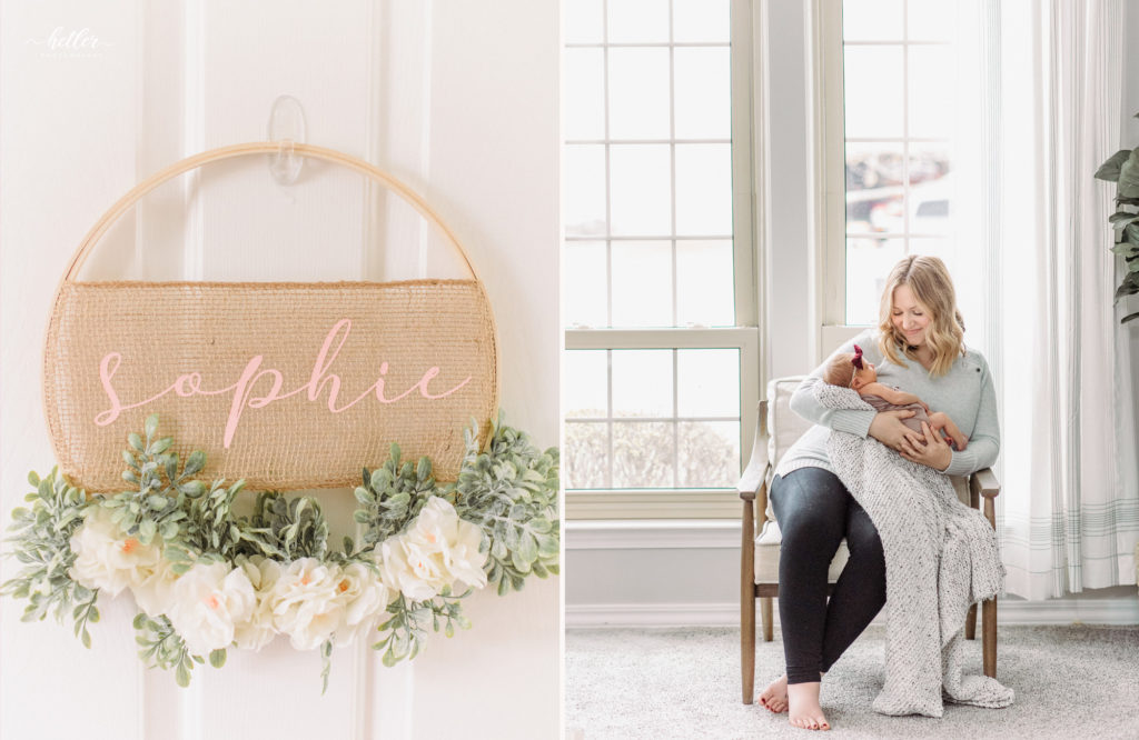 In-home light and airy newborn photo session in Ann Arbor for a sweet baby girl 