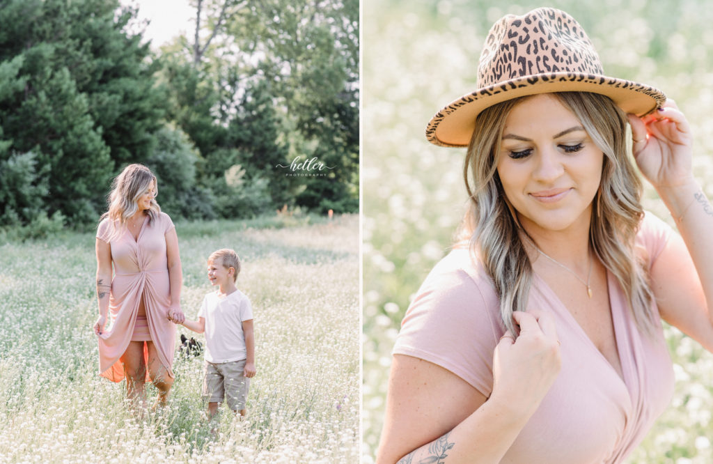 Grand Rapids Michigan family photo session in a field of white wildflowers
