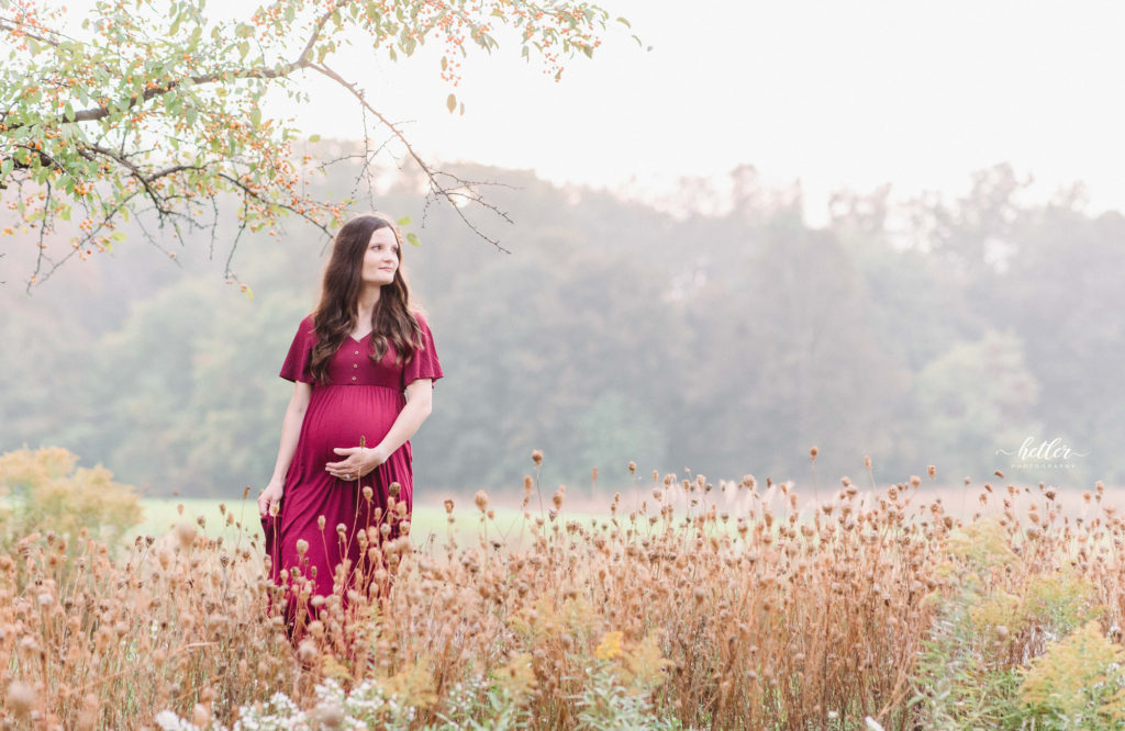 Grand Rapids maternity photo session at The Highlands on a rainy fall evening