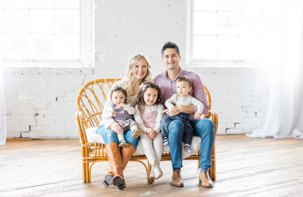 Grand Rapids studio family session in a light and airy photo studio