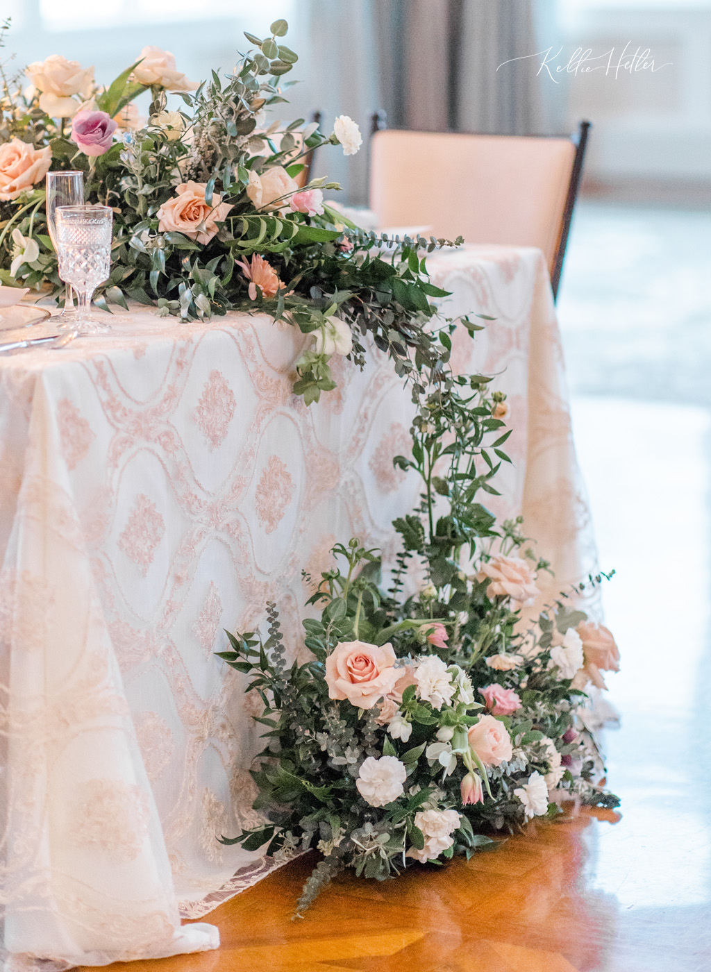Luxury wedding tablescape at Cascade Hills Country Club indoor wedding reception