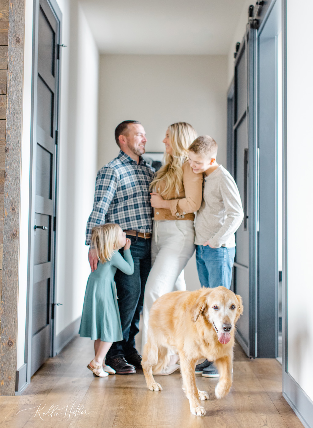 Grand Rapids family session at home with a sweet golden retriever