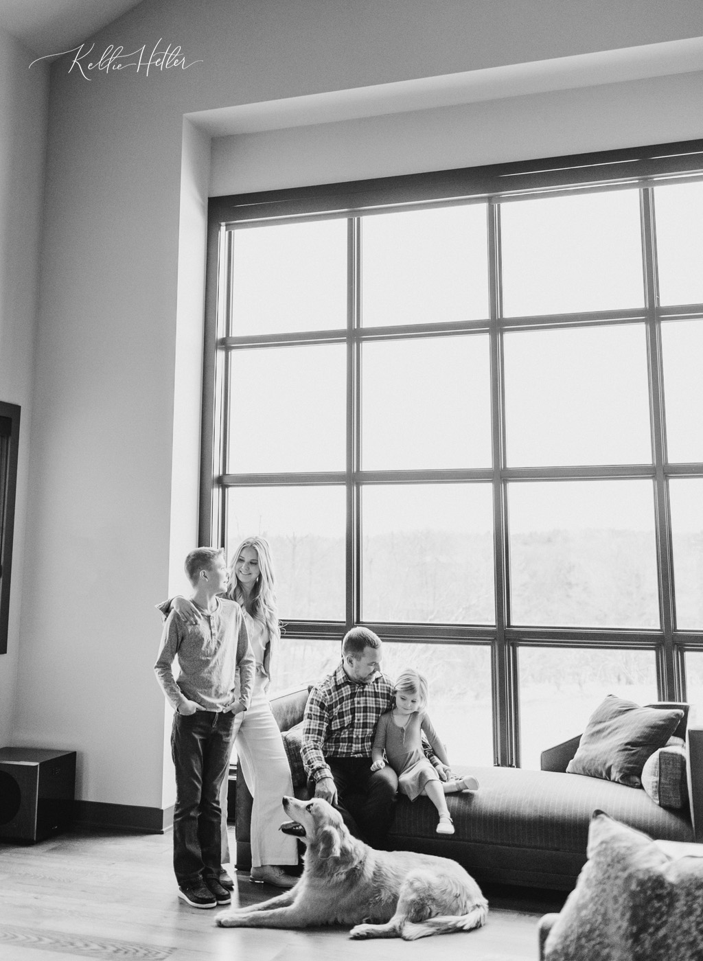 Grand Rapids family session at home with a sweet golden retriever