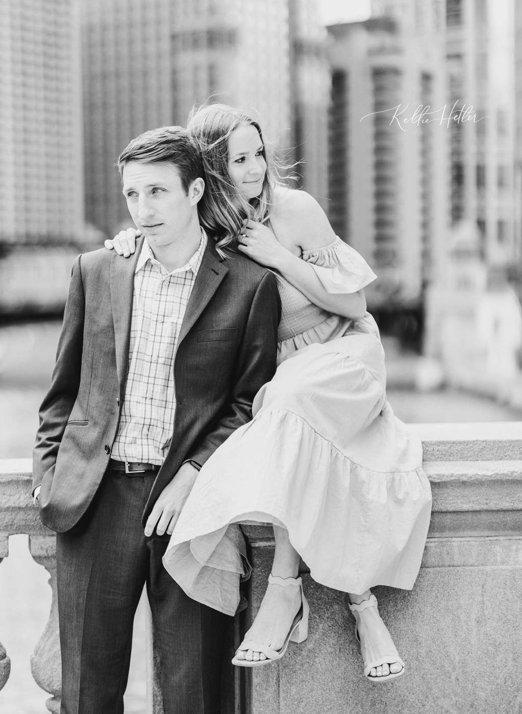 Chicago engagement photos in black and white