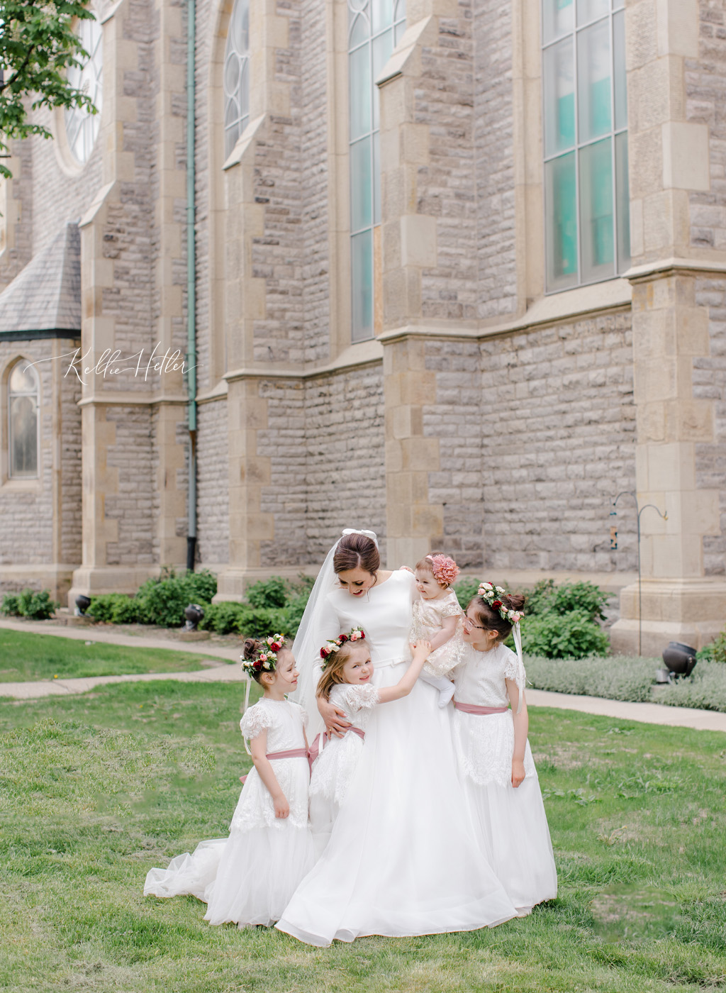 Detroit bride with flower girls