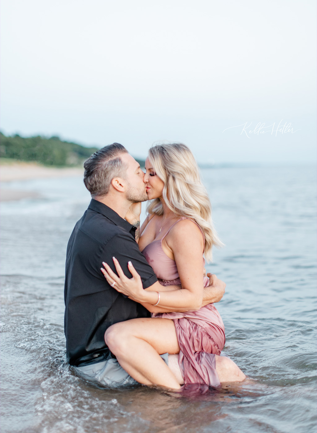 engagement photos at the beach in the water