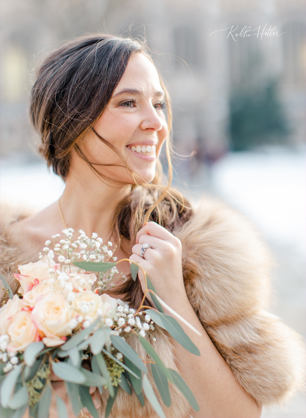 bride with fur stole